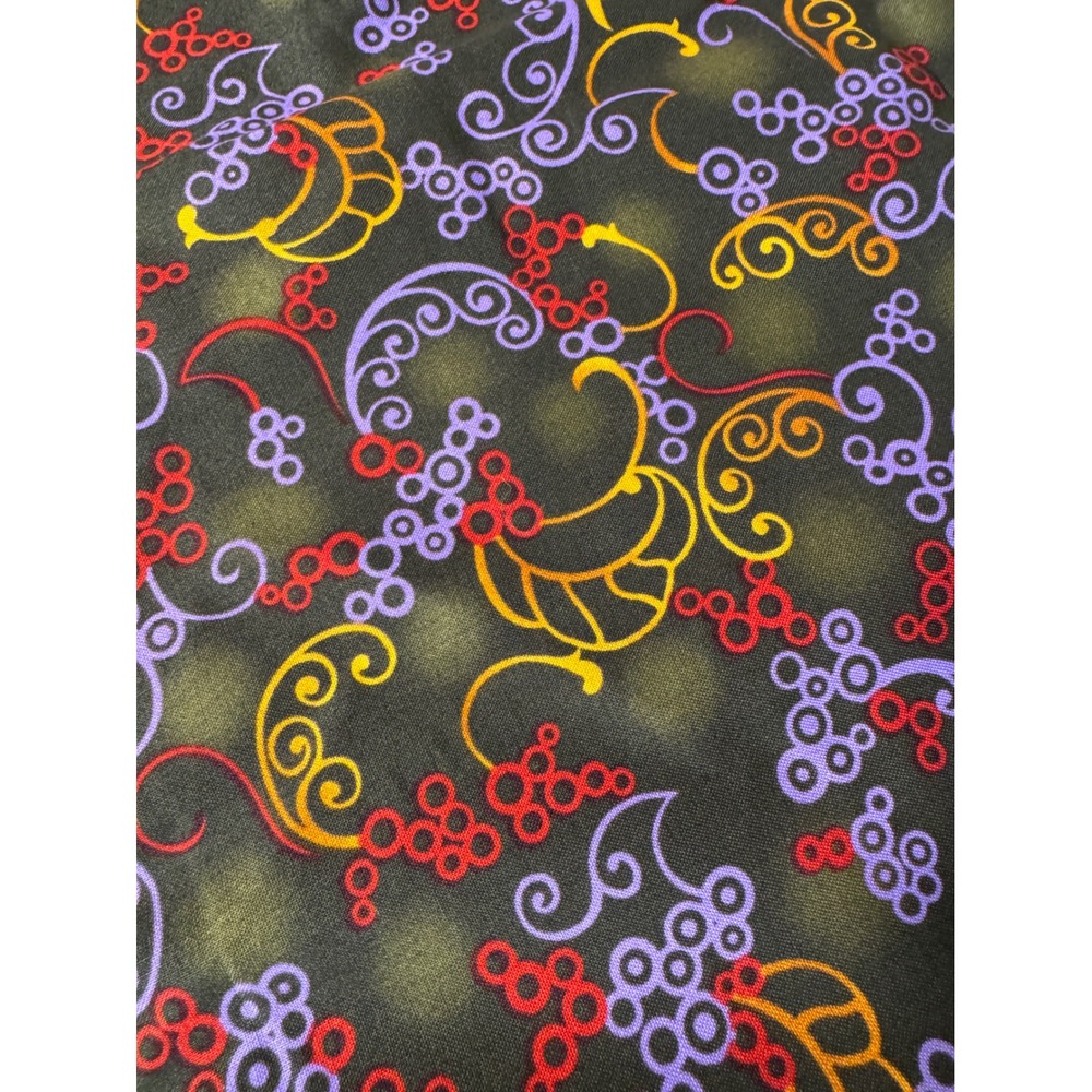 Blank Quilting Fabric 2 Yards Olive Green Purple Red Yellow Swirl BTR-4584